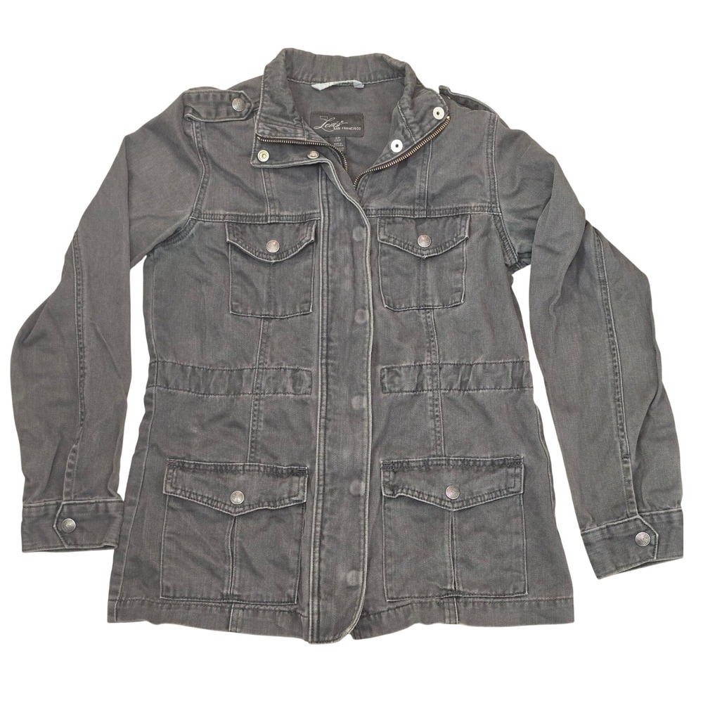 Levis San Francisco Gray Cotton Utility Field Jacket Military Cargo Pockets S